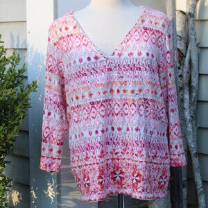 Lara Lane Woman Plus SIze Striped Abstract Print Beaded Surplice Neckline Top 1X